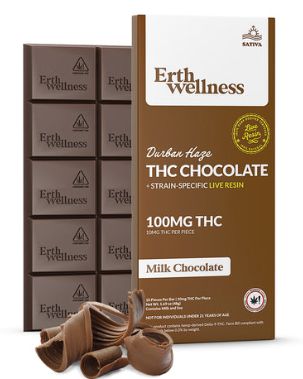 ERTH WELLNESS DURBAN HAZE THC CHOCOLATE+STRAIN-SPECIFIC LIVE RESIN 100MG MILK CHOCOLATE