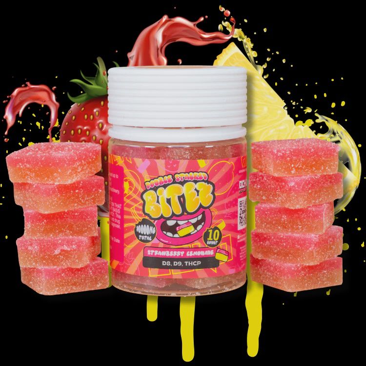 DOUBLE STACKED BITEZ D8/9+THC-P 10000mg GUMMIES 10/Jar STRAWBERRY LEMONADE