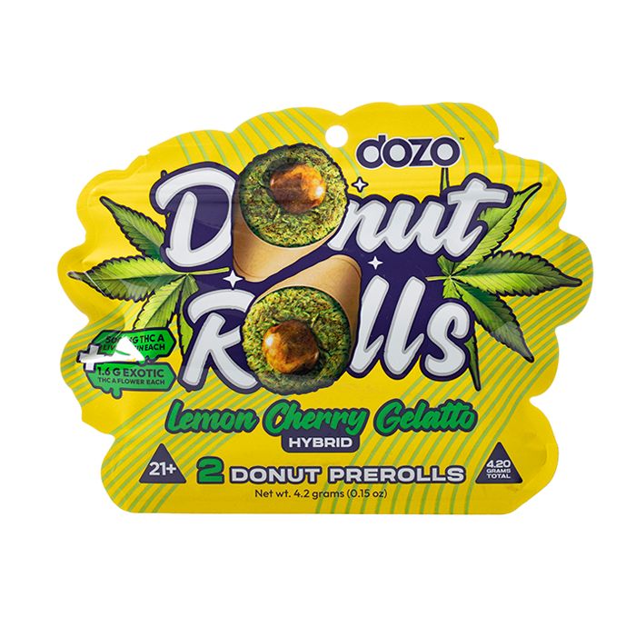 DOZO DONUT ROLLS Live Rosin THC-A 4.2g PreRolls 2/Pk LEMON CHERRY GELATO HYBRID
