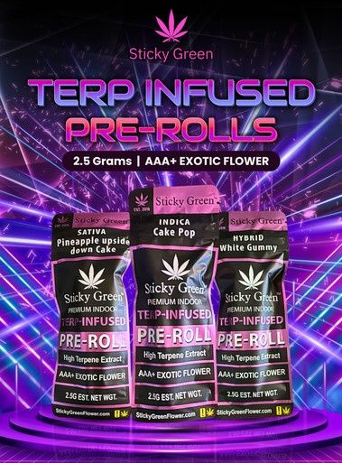 STICKY GREEN AAA+ Exotic Terp Infused 1.25g PreRoll 2/Pk WHITE GUMMY HYBRID