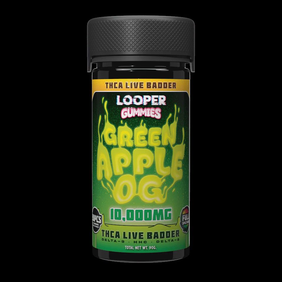 LOOPER LIVE BADDER D8/9+THC-A+HHC 10000mg GUMMIES 20/Jar GREEN APPLE OG