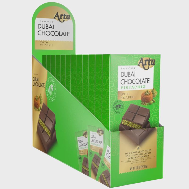 ARTU DUBAI STYLE PISTACHIO WITH KNAFEH CHOCOLATE 10CT/PK