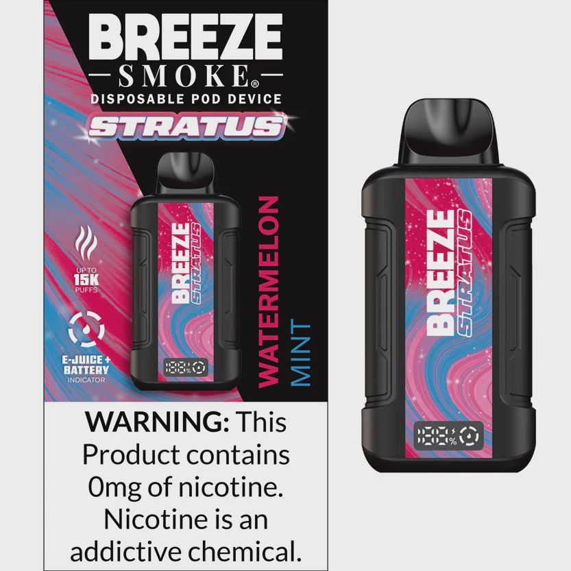 BREEZE STRATUS 0% NIC 15K PUFF DISPOSABLE 5CT/BOX WATERMELON MINT
