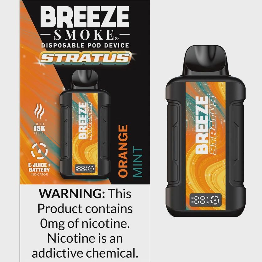 BREEZE STRATUS 0% NIC 15K PUFF DISPOSABLE 5CT/BOX ORANGE MINT
