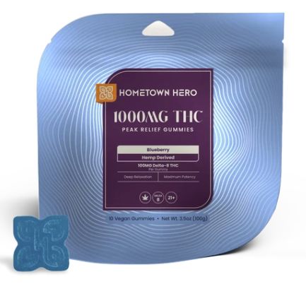HOMETOWN HERO 1000MG THC PEAK RELIEF GUMMIES BLUEBERRY
