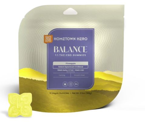 HOMETOWN HERO BALANCE D9 + CBD 1:1 GUMMIES, 200MG PINEAPPLE