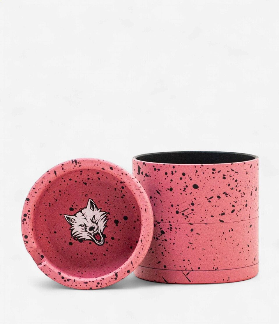 WULF GRINDER 4PT 65MM W/TOP ASHTRAY SPLATTER, Colour: Pink/Black Splatter