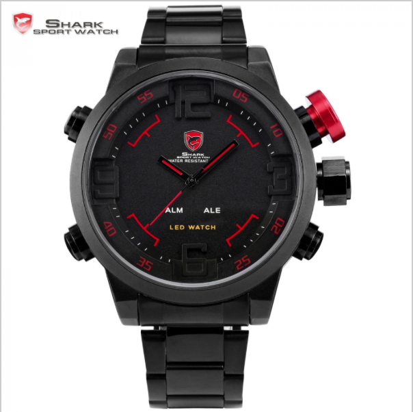 SHARK Sport Watch Digital LED Full Steel Black Red