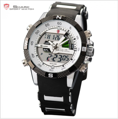 New SHARK Sport Watch Dual Time Date Silicone Strap