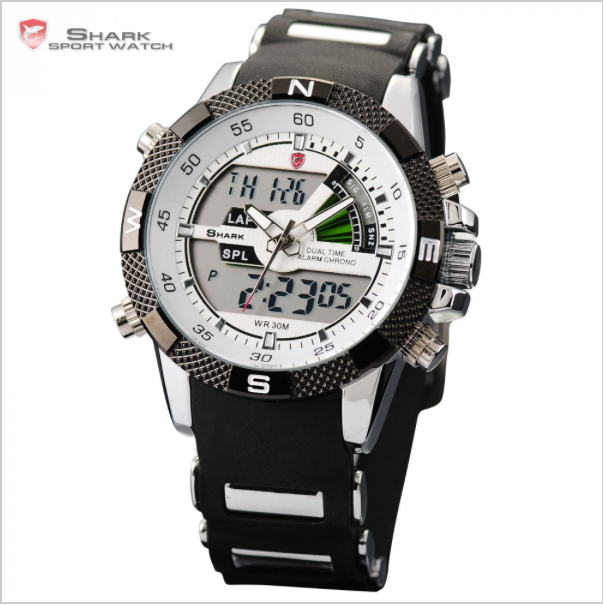 New SHARK Sport Watch Dual Time Date Silicone Strap