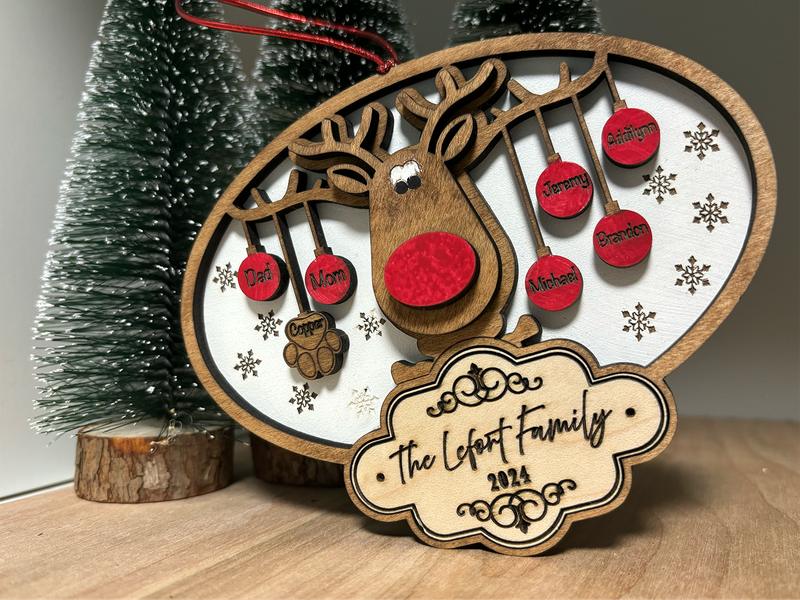 Personalized Reindeer Family Ornament