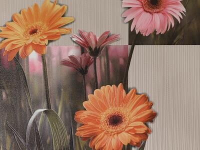 Герберы.
Артикул: 9672х, 9682х.
Кухонный винил на бумажной основе.
Размер: 0,53 х 10м