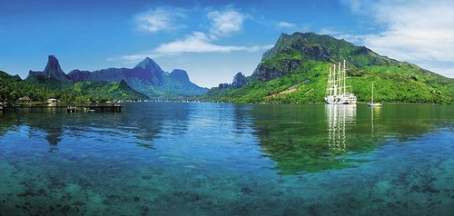 Голубая бухта. Фотообои морской пейзаж. Размер: 408х194 см.