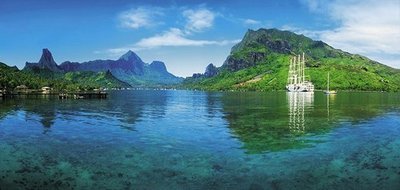Голубая бухта. Фотообои морской пейзаж. Размер: 408х194 см.