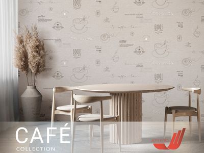 Café .   Артикул: 58969х, 58970х.      Винил горячего тиснения на флизелиновой основе.   Размер: 1,06 х 10,05м