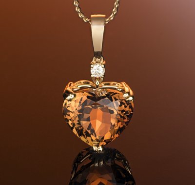 Gorgeous Champagne Topaz Heart with Diamond Accent 14k Solid Yellow Gold Pendant - One-of-a-Kind!
