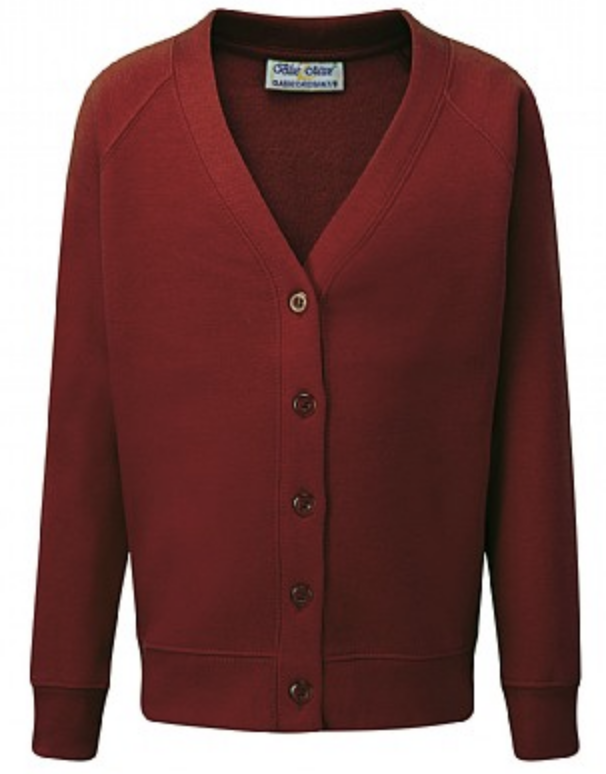 Three Trees Burgundy Cardigan with School Logo