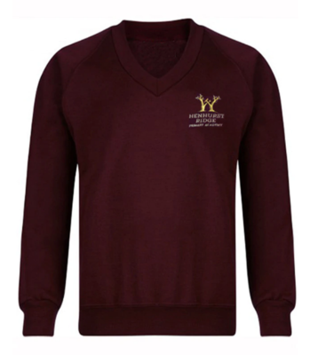 Henhurst Ridge Maroon V-Neck Sweatshirt with School Logo