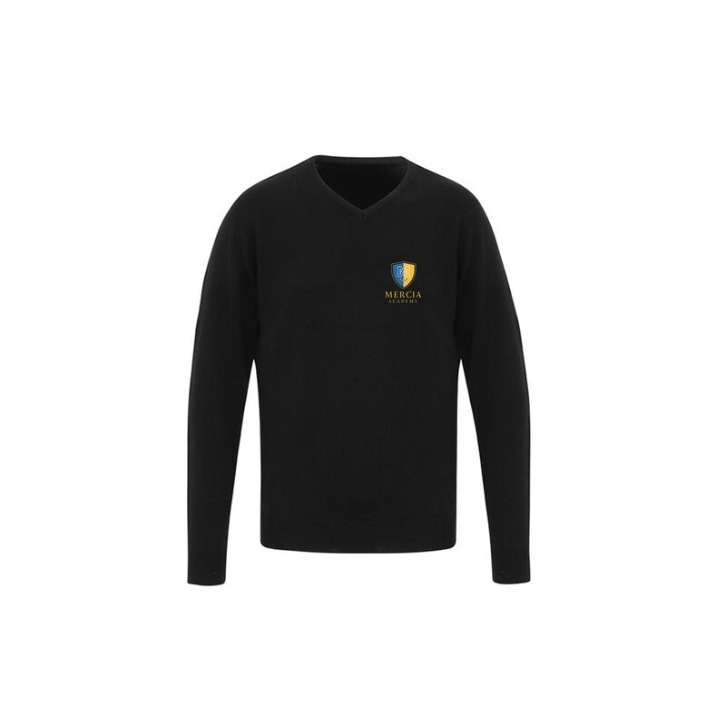 Mercia Academy Black V Neck Jumper with School logo (Senior Sizes)