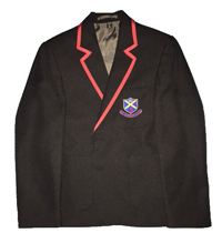 Richard Crosse Girls Eco-premier black blazer with red braiding and school logo