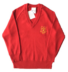 St Mary's Red V Neck Jumper with School Logo