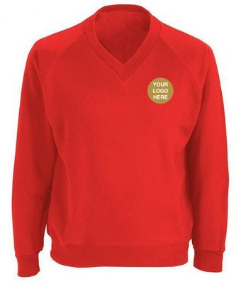 Coton-in-the-Elms Red V-Neck Sweatshirt with New School Logo