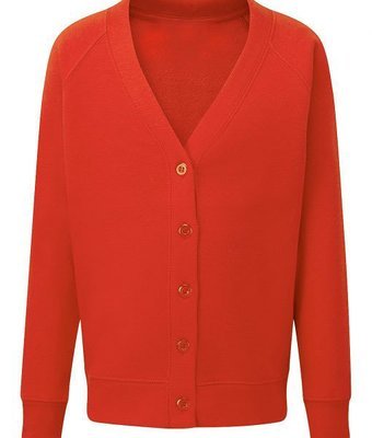 Coton-in-the-Elms Red Cardigan with New School Logo