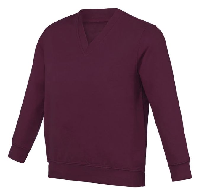 Three Trees Burgundy V-Neck with School logo