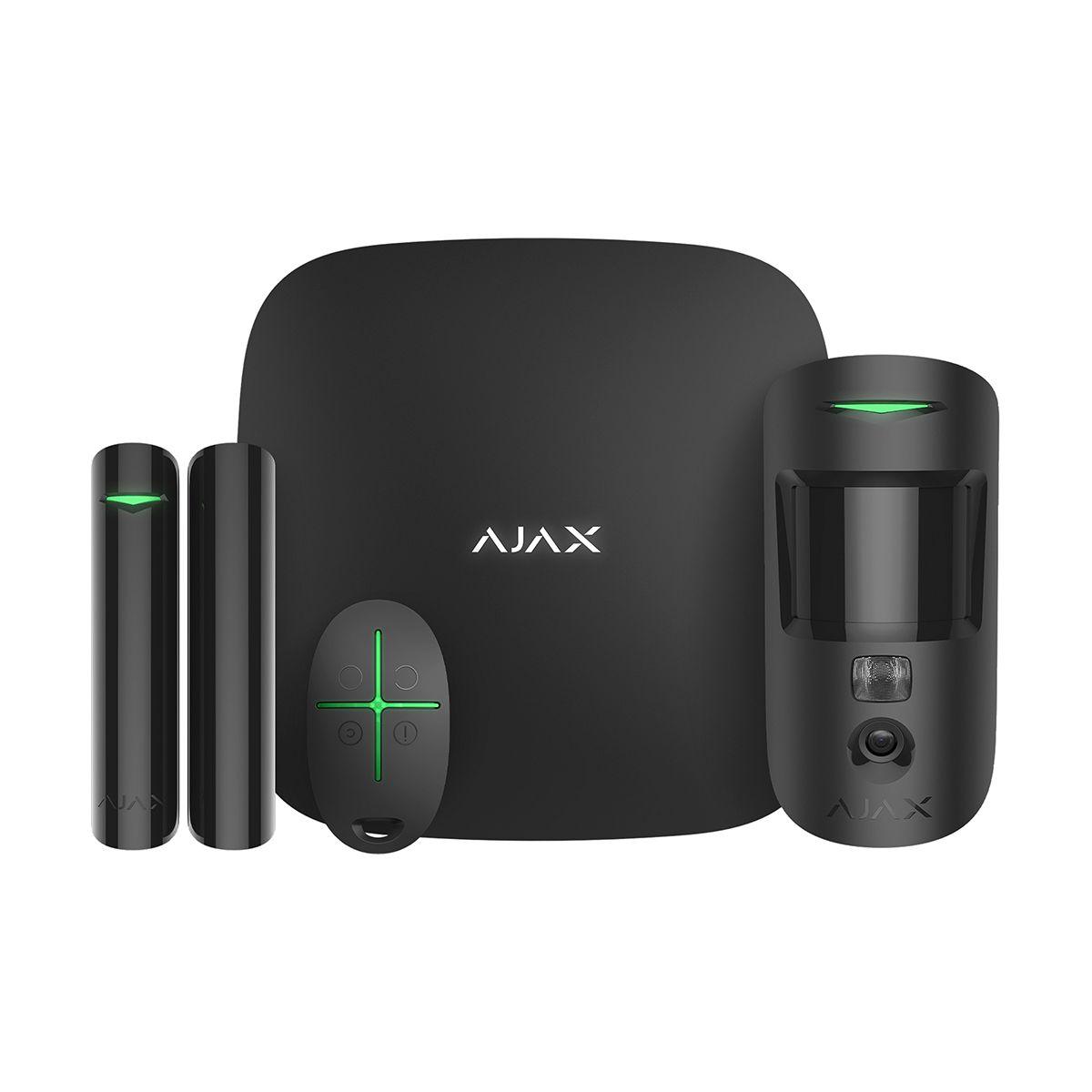 Ajax Starterkit Cam zwart, Hub 2 (2G) Jeweller met ethernet en 2G, draadloos magneetcontact, pircam en handzender