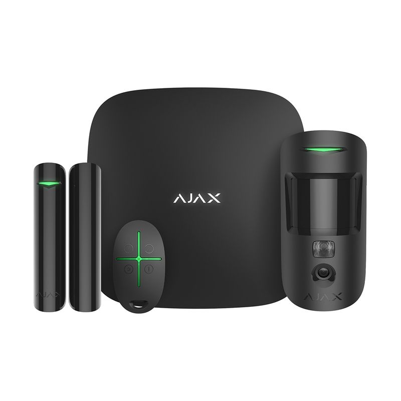 Ajax Starterkit Cam zwart, Hub 2 (2G) Jeweller met ethernet en 2G, draadloos magneetcontact, pircam en handzender