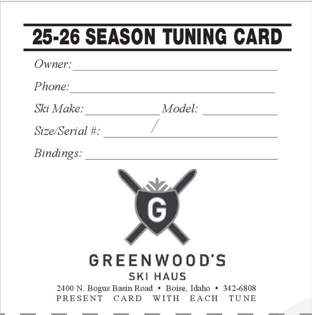 Season Tune Card, Model: Ski