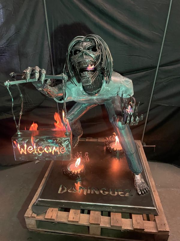 &quot;Eddie the Head&quot; Iron Maiden Steel Welcome Sculpture with Bioethanol Burners