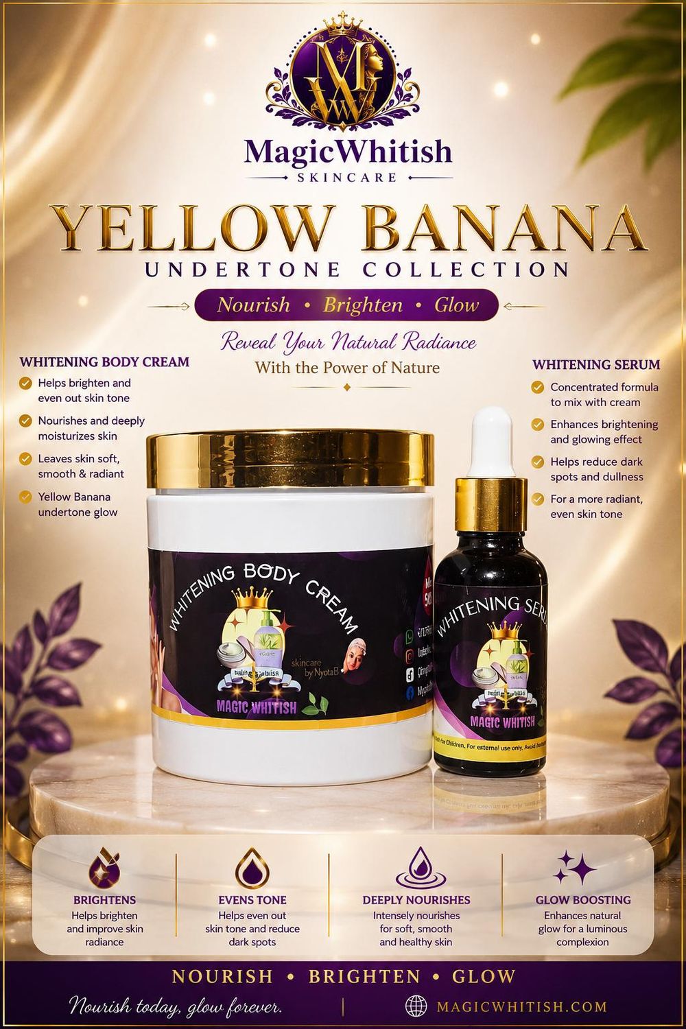 Yellow undertones Glow and look like fresh Banana/Serum