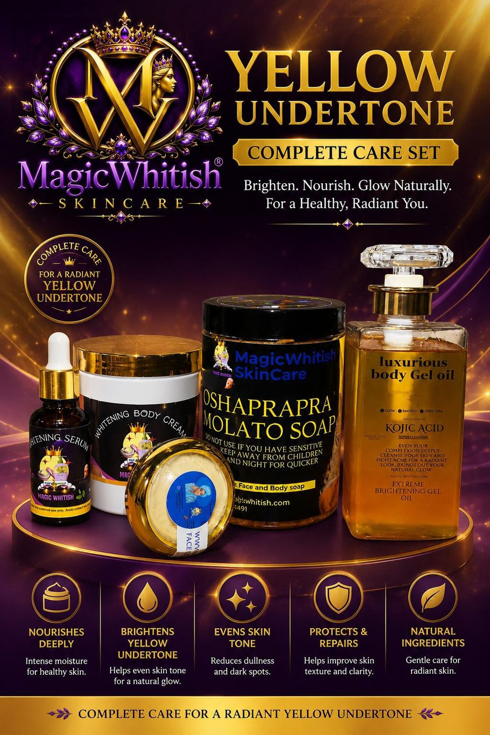 Yellow undertone/ Body cream, body oil 450ml,face cream,Molato oshaprapra soap