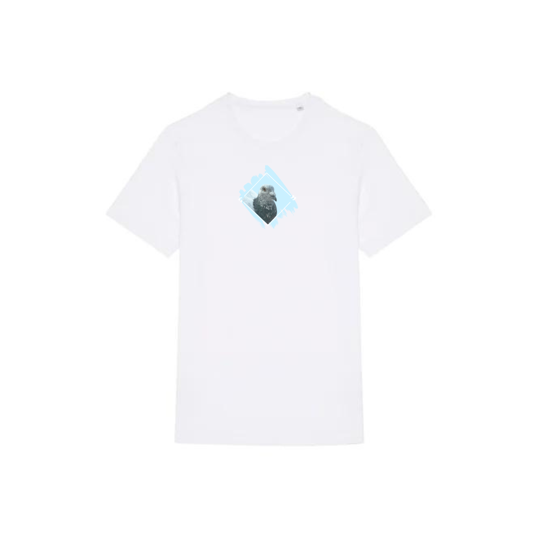 T-Shirt Blue Pigeon, Size: Wit