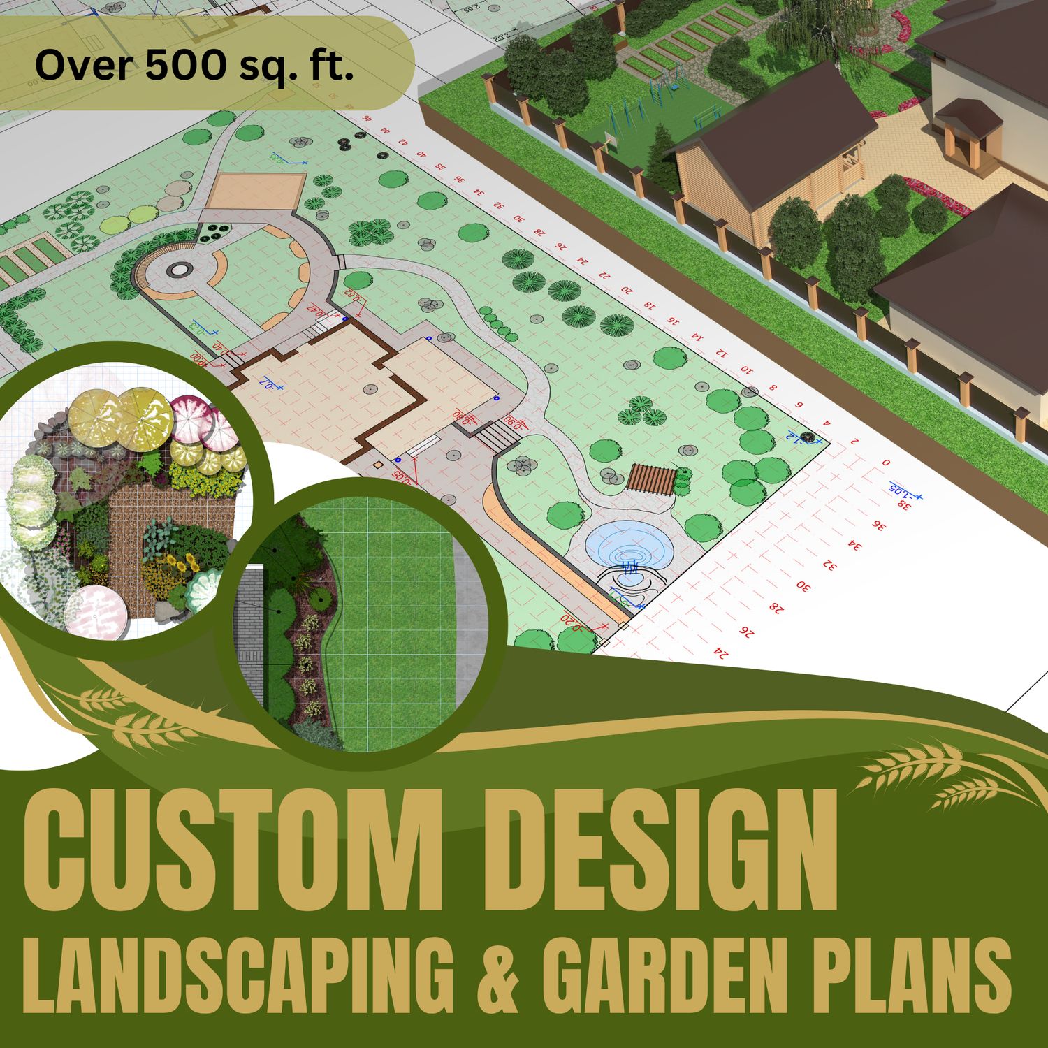 Professional Garden Design – Custom Landscape Plan with Plant List &amp; Grid Layout