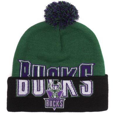MITCHELL &amp; NESS MILWAUKEE BUCKS DOUBLE TAKE POM BEANIE