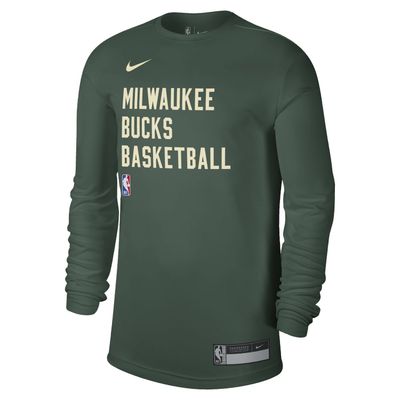 NIKE MILWAUKEE BUCKS ESSENTIAL PRACTICE LONG SLEEVE DRI-FIT TEE    