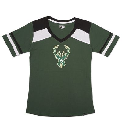 NEW ERA MILWAUKEE BUCKS WOMEN&#39;S BLOCKED V-NECK TEE