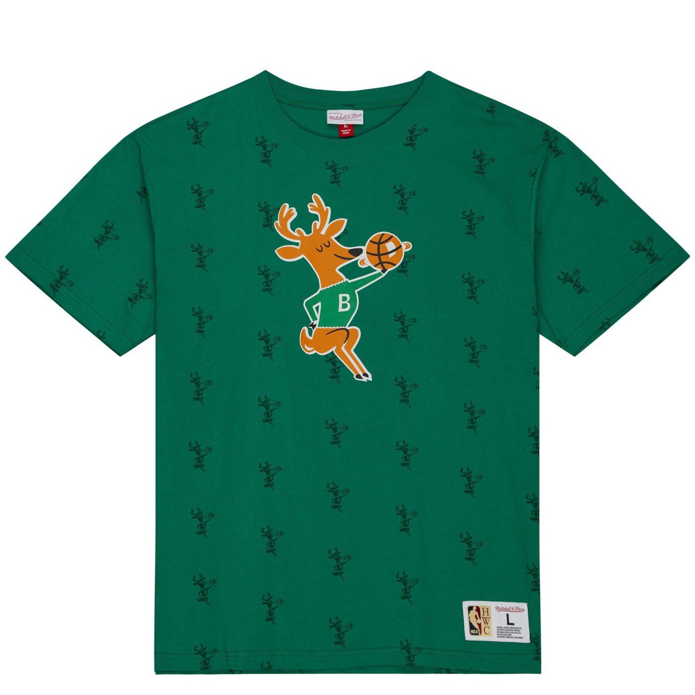 MITCHELL &amp; NESS MILWAUKEE BUCKS ALL OVER PRINT TEE    