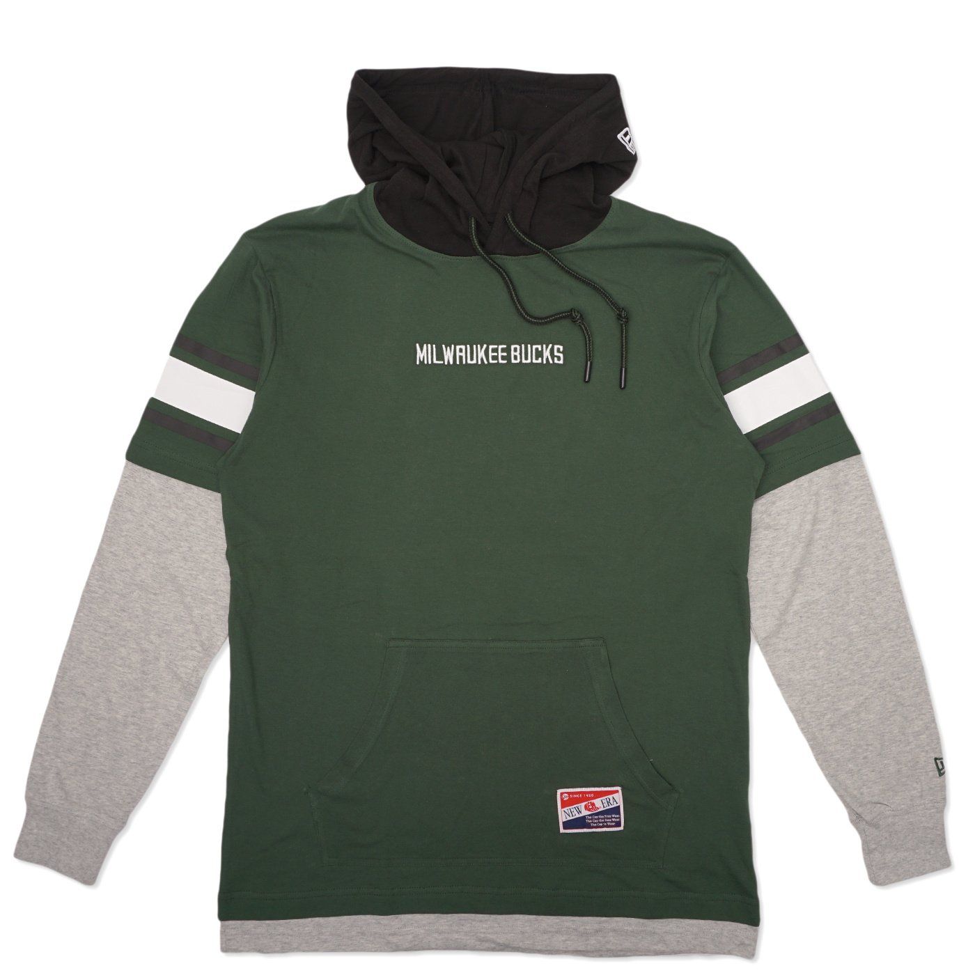 NEW ERA MILWAUKEE BUCKS WORDMARK HOODED LONG SLEEVE TEE     