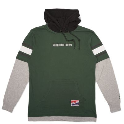 NEW ERA MILWAUKEE BUCKS WORDMARK HOODED LONG SLEEVE TEE     