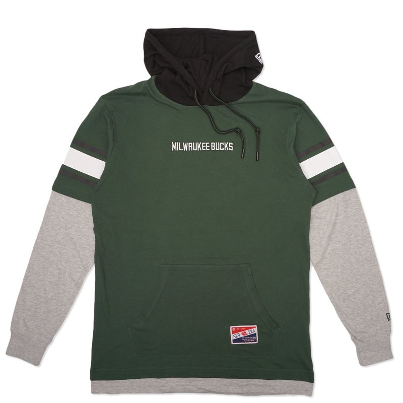 NEW ERA MILWAUKEE BUCKS WORDMARK HOODED LONG SLEEVE TEE     