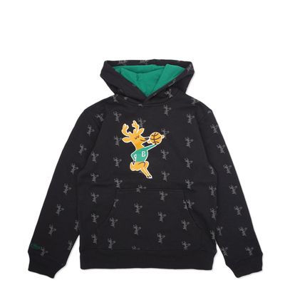 MITCHELL &amp; NESS MILWAUKEE BUCKS YOUTH ALL OVER PRINT PULLOVER HOODIE