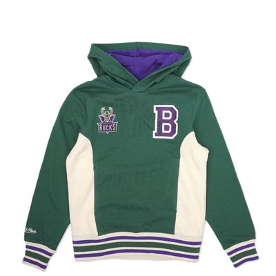 MITCHELL &amp; NESS MILWAUKEE BUCKS YOUTH COLLEGIATE PULLOVER HOODIE 