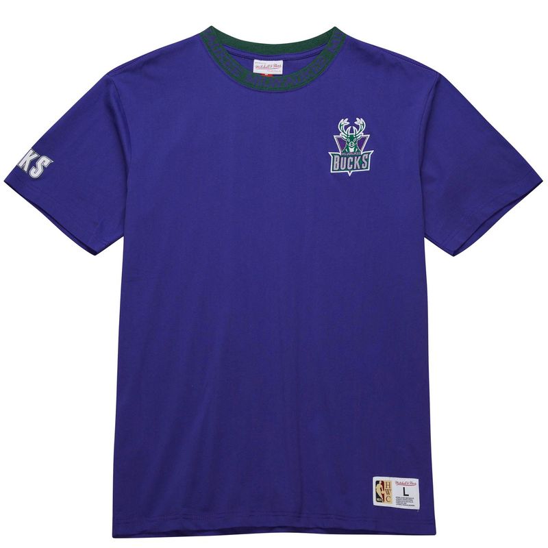 MITCHELL &amp; NESS MILWAUKEE BUCKS JACQUARD VINTAGE LOGO RINGER TEE 