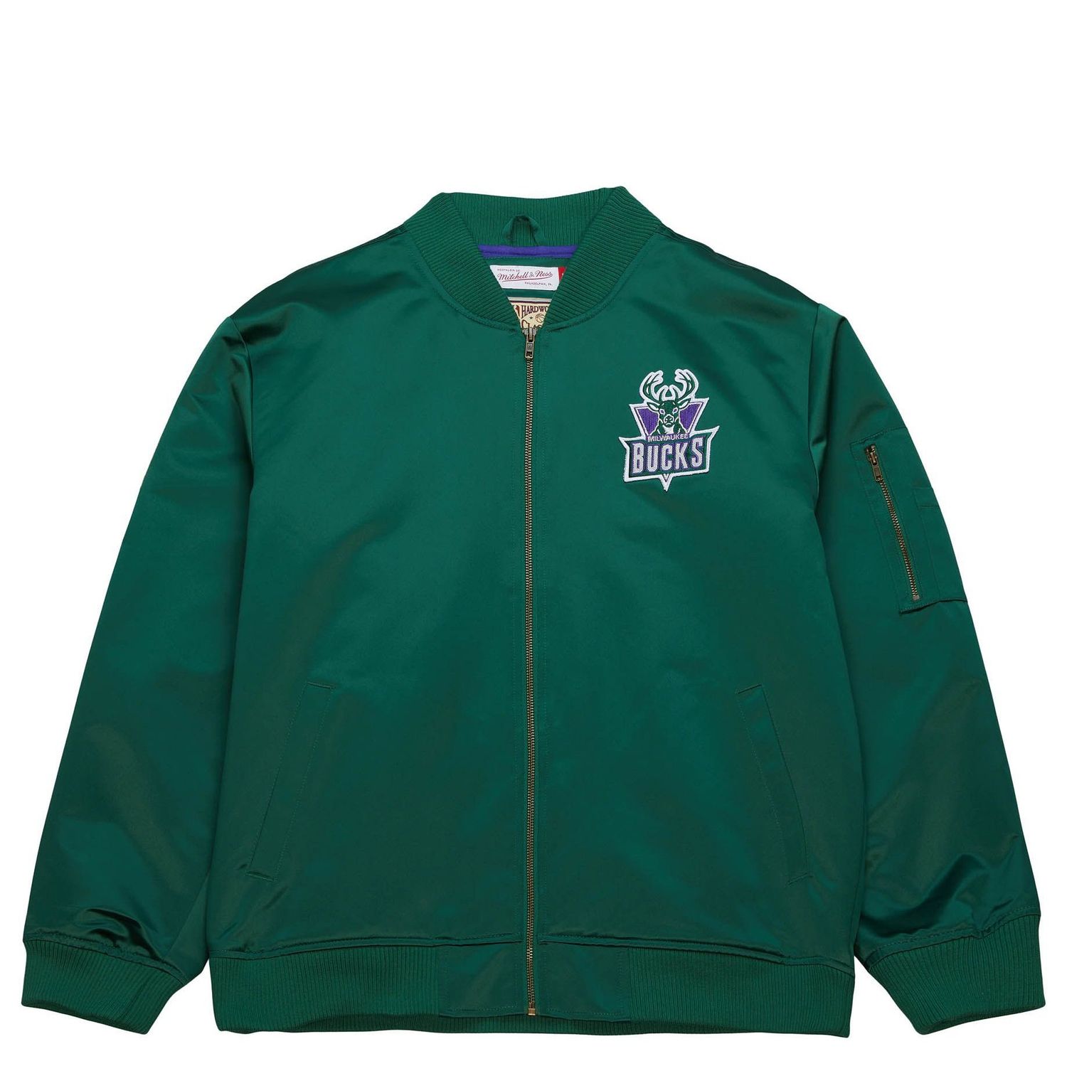 MITCHELL &amp; NESS MILWAUKEE BUCKS LIGHTWEIGHT SATIN VINTAGE BOMBER   