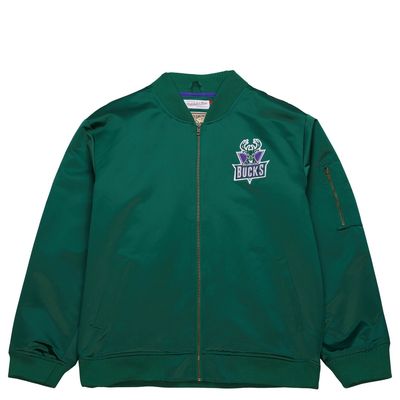 MITCHELL &amp; NESS MILWAUKEE BUCKS LIGHTWEIGHT SATIN VINTAGE BOMBER   