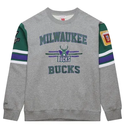 MITCHELL &amp; NESS MILWAUKEE BUCKS ALL OVER 4.0 CREWNECK 