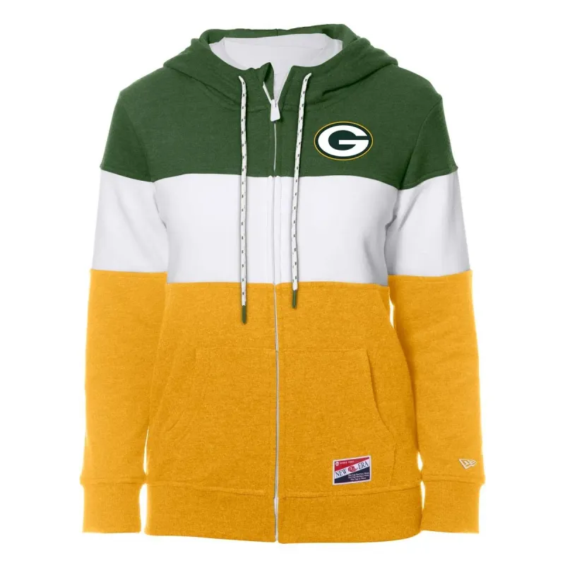 NEW ERA GREEN BAY PACKERS WOMEN&#39;S COLOR BLOCK FULL-ZIP HOODIE